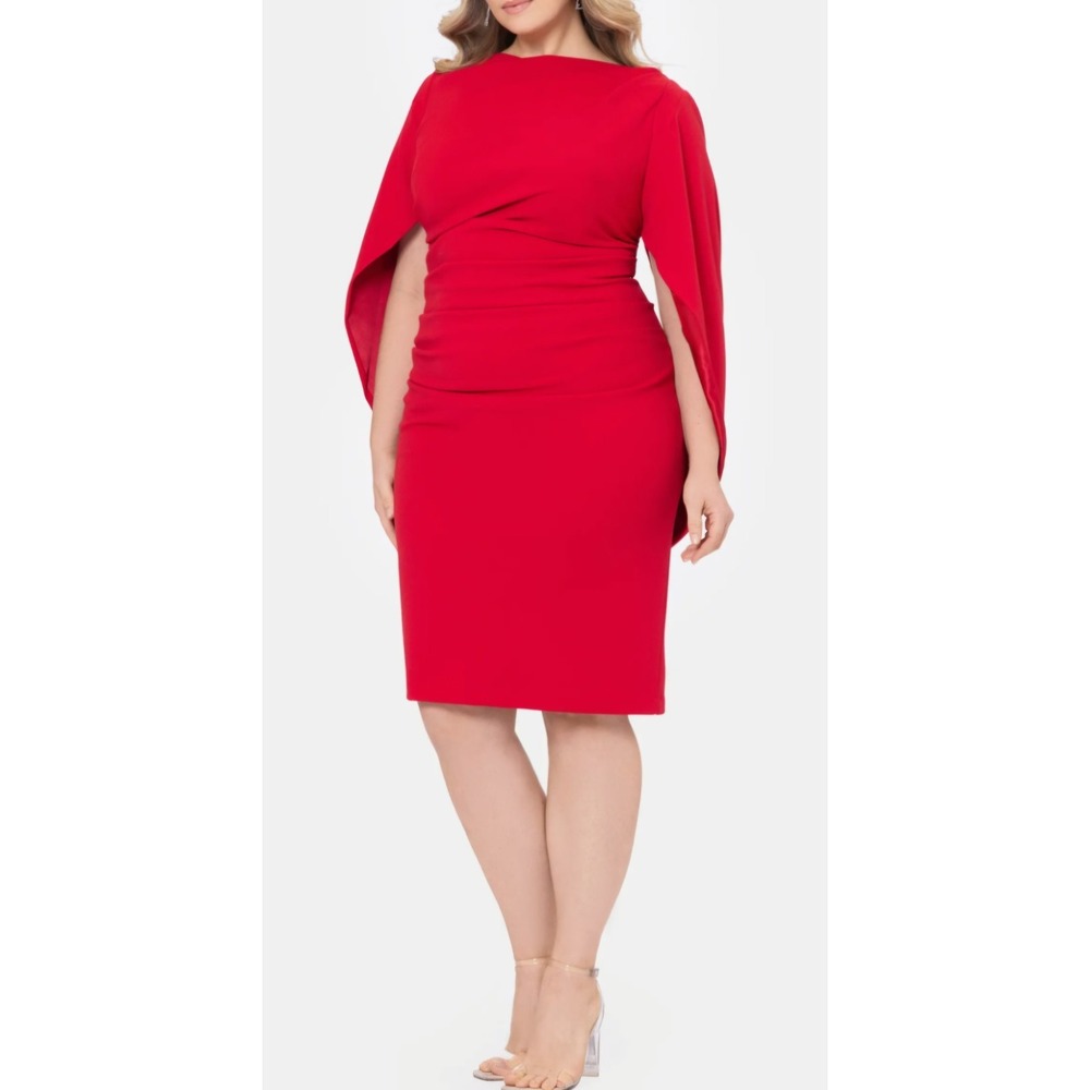 NWT Betsy & Adam Jordan Drape Back Cocktail Dress Size 18W Plus Size Red